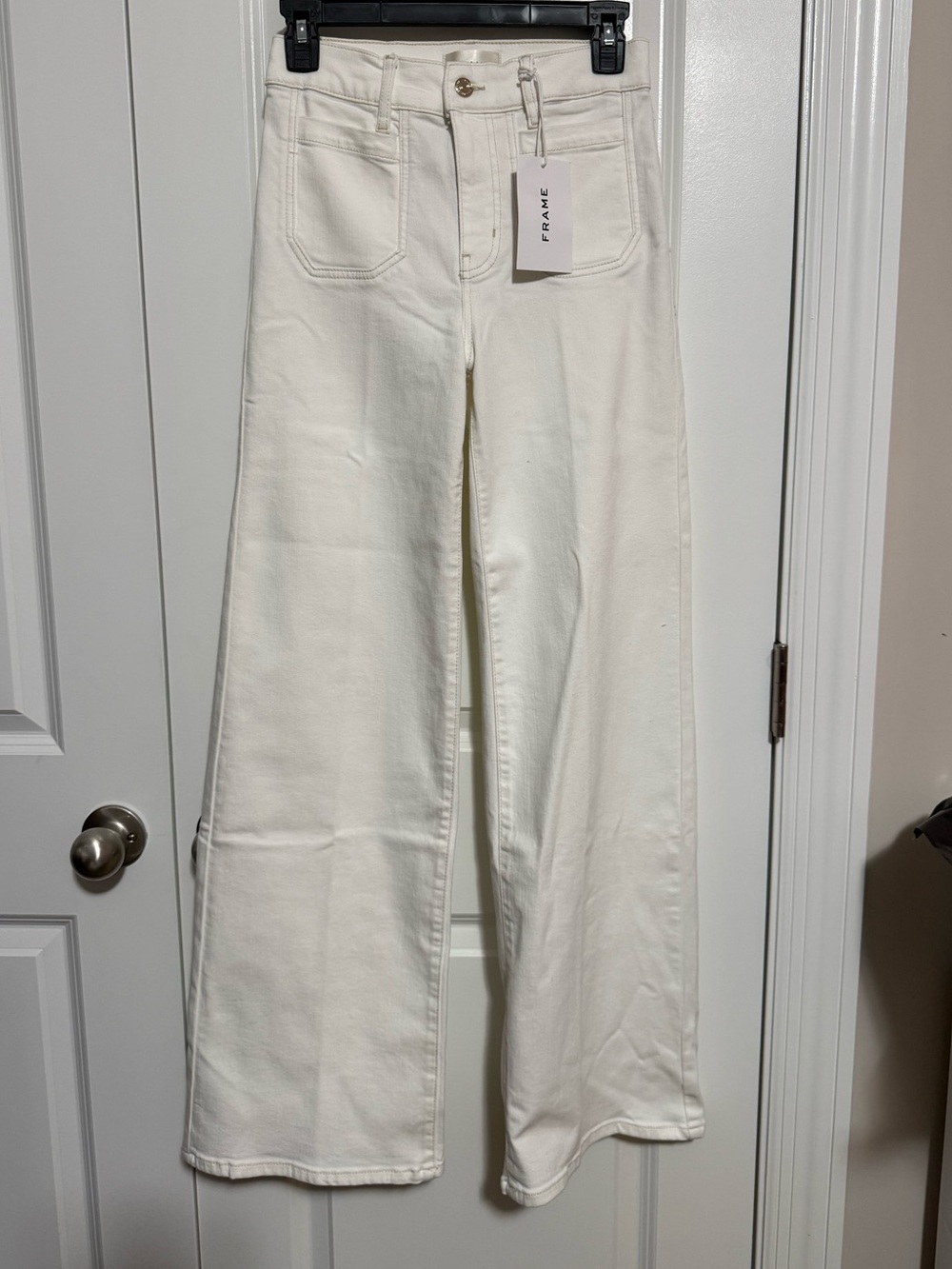 Frame Denim Cream High-Rise Wide-Leg Jeans